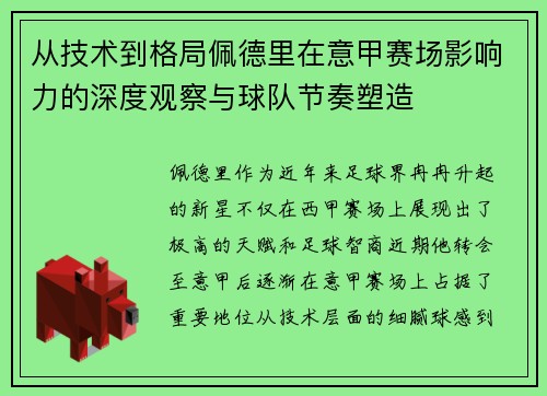 从技术到格局佩德里在意甲赛场影响力的深度观察与球队节奏塑造 从技术到格局佩德里在意甲赛场影响力的深度观察与球队节奏塑造